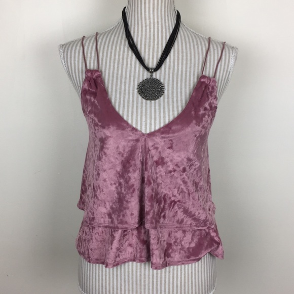 EXPRESS 111 Crop Top Mauve Crushed Velvet Double Layer  XS - Picture 7 of 10
